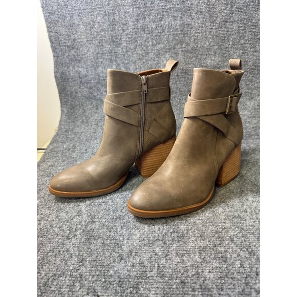 Korks Womens Ankle Boots 8M Brown Taupe  Chunky Heel Straps & Buckle - Picture 1 of 16